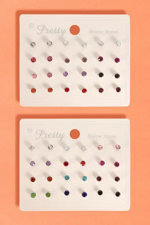 12 PAIRS RHINESTONE STUD EARRING SET