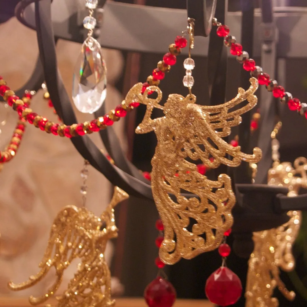 12" RED/GOLD CRYSTAL BEAD MAGNETIC CHANDELIER GARLAND (Set/3)