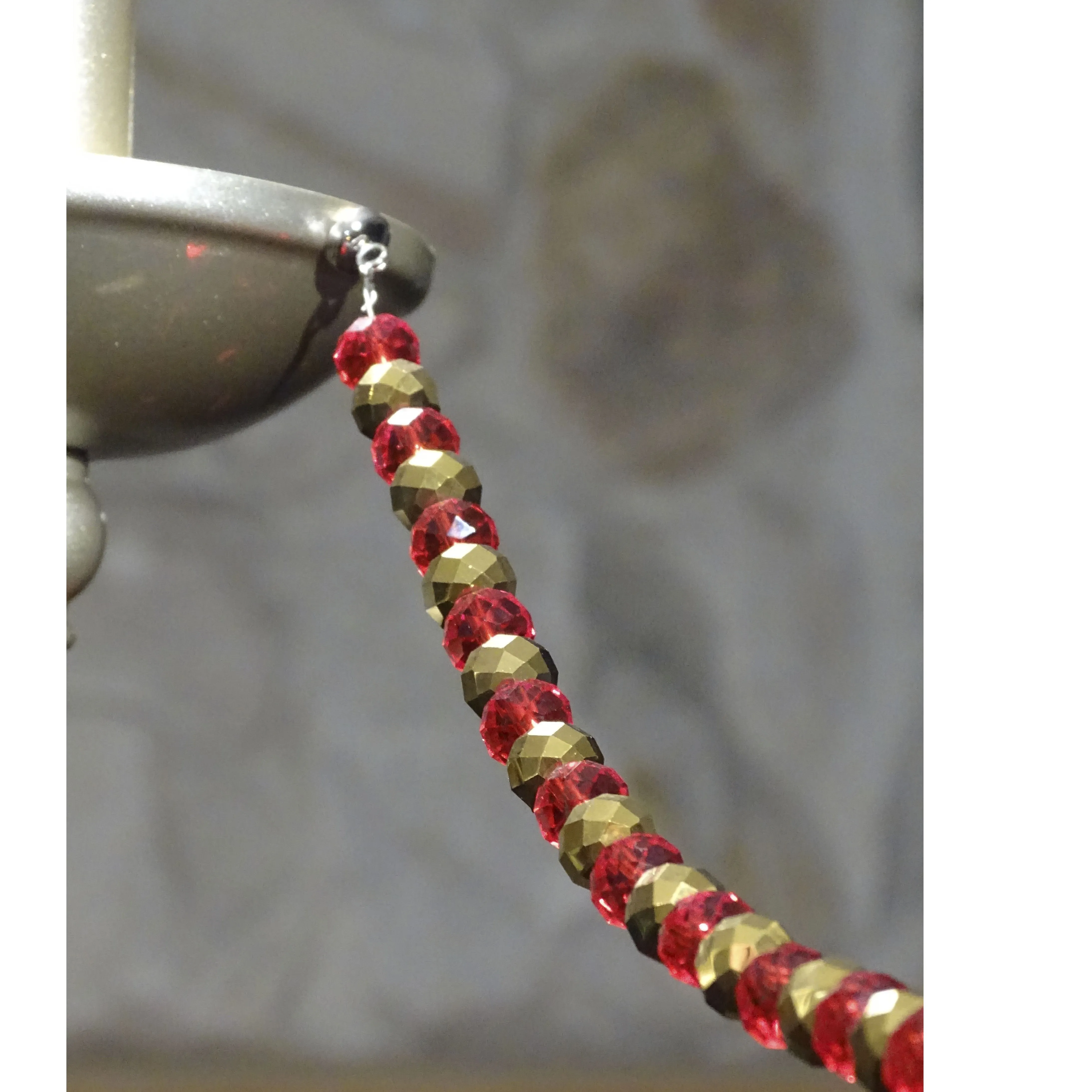 12" RED/GOLD CRYSTAL BEAD MAGNETIC CHANDELIER GARLAND (Set/3)