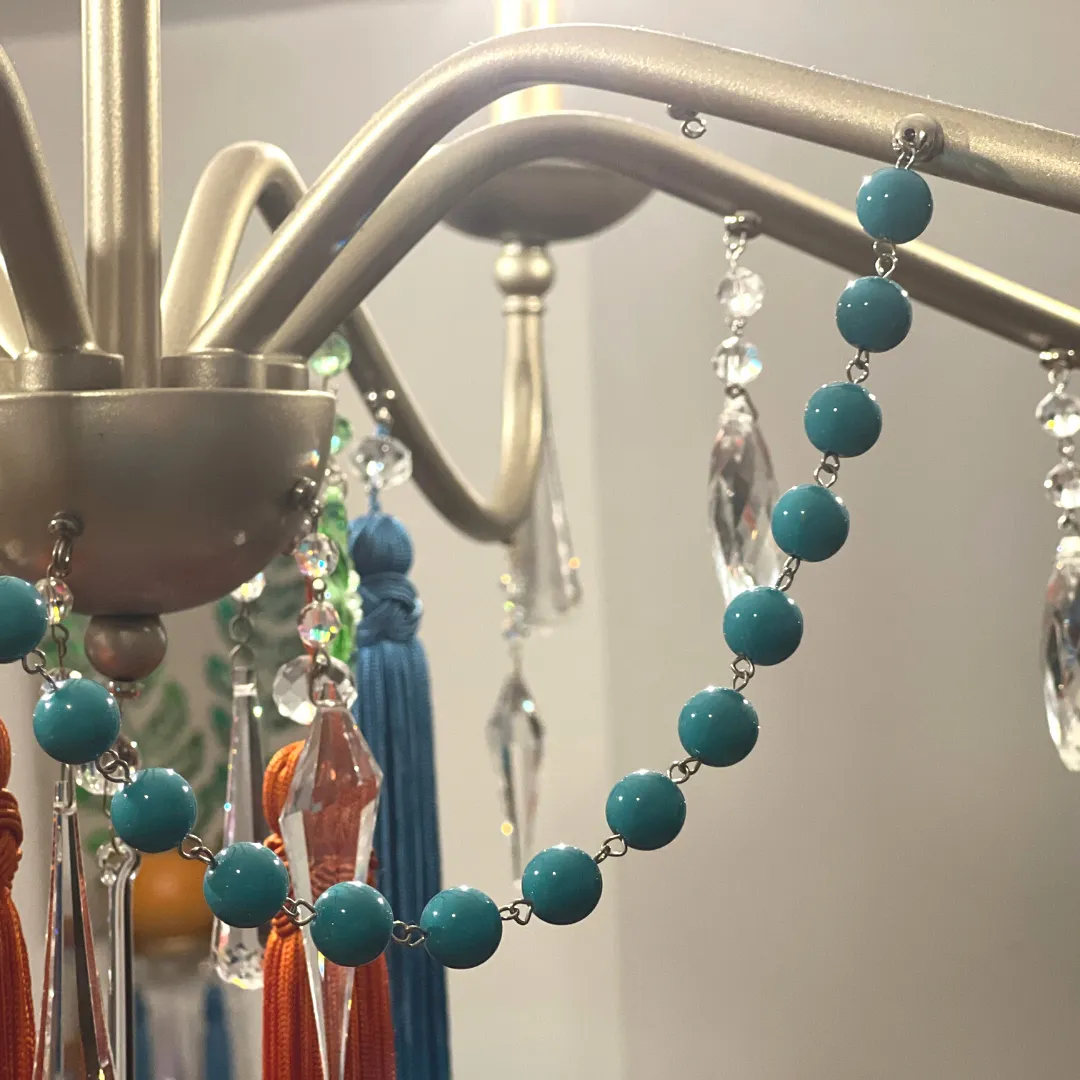 12" TURQUOISE BLUE GLASS BEAD MAGNETIC CHANDELIER GARLAND (Set/3)