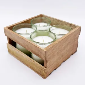 $15.00 min 4 - SET OF 4 VOTIVES IN WOODEN CRATE-CITRONELLA PINEAPPLE