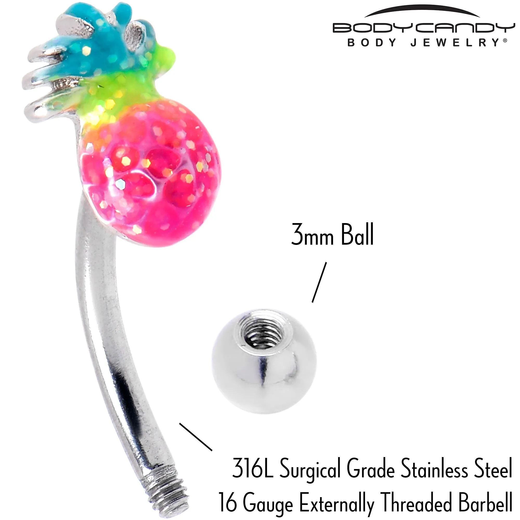 16 Gauge 5/16 Hot Tropical Pineapple Curved Eyebrow Ring