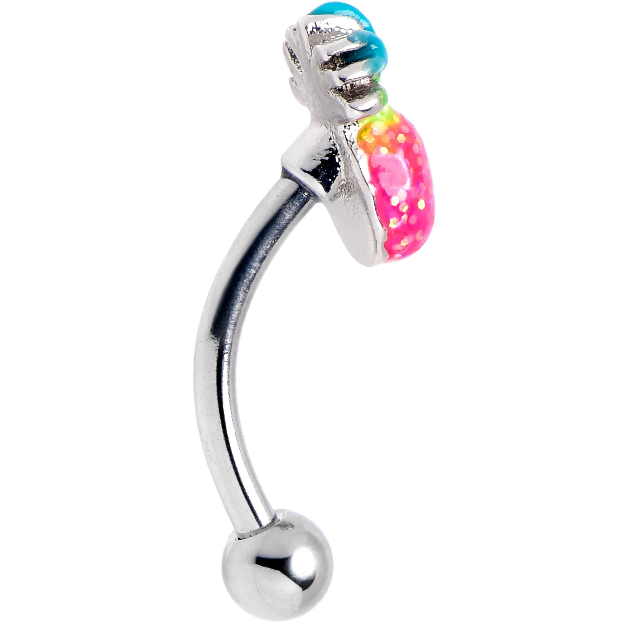 16 Gauge 5/16 Hot Tropical Pineapple Curved Eyebrow Ring
