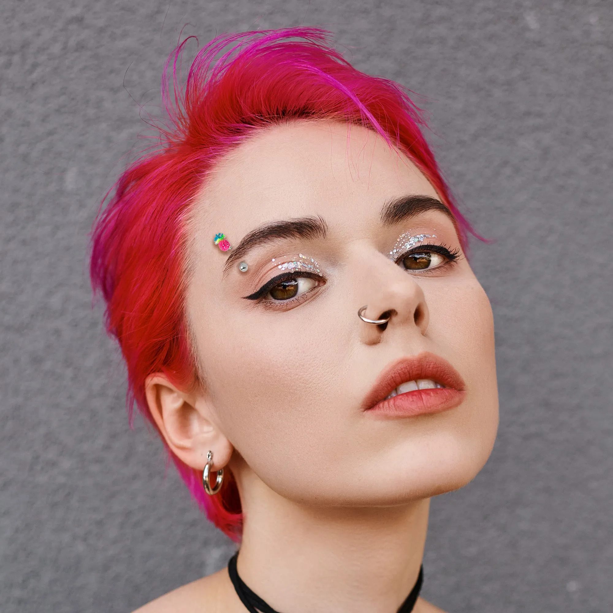 16 Gauge 5/16 Hot Tropical Pineapple Curved Eyebrow Ring