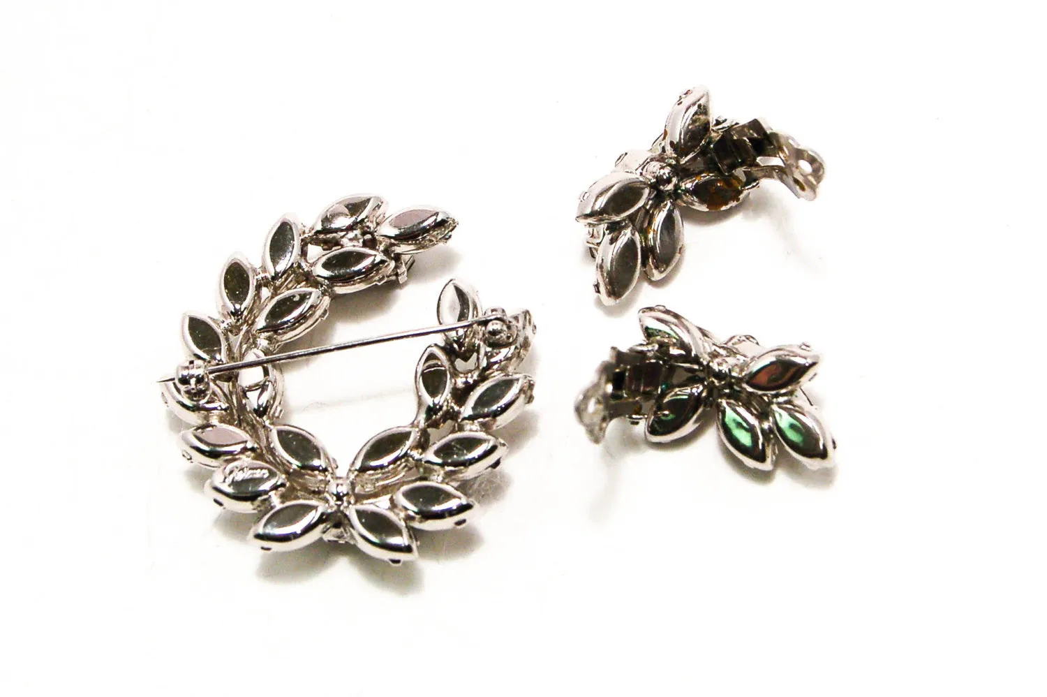 1950's Brooch and Earrings Set with Black Rhinestones by Sherman