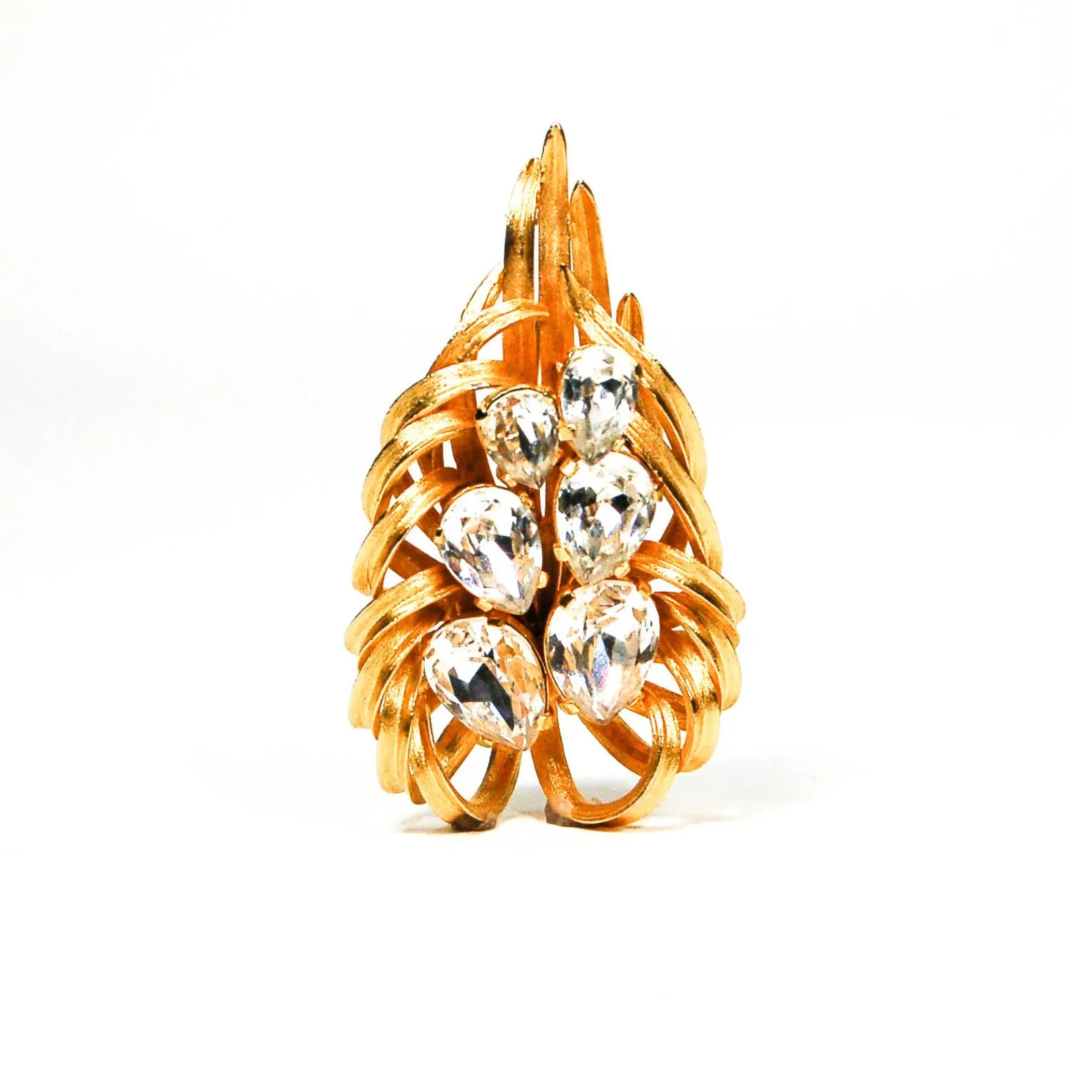 1960's Gold Rhinestone Leaf Brooch