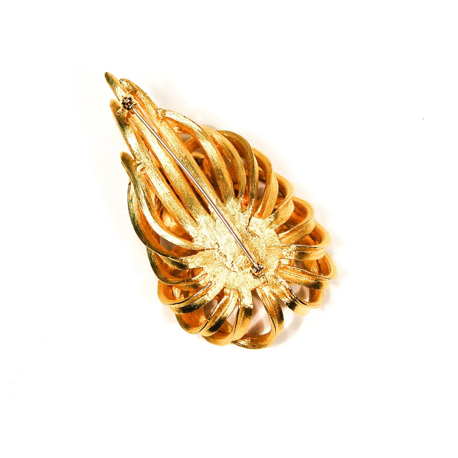 1960's Gold Rhinestone Leaf Brooch