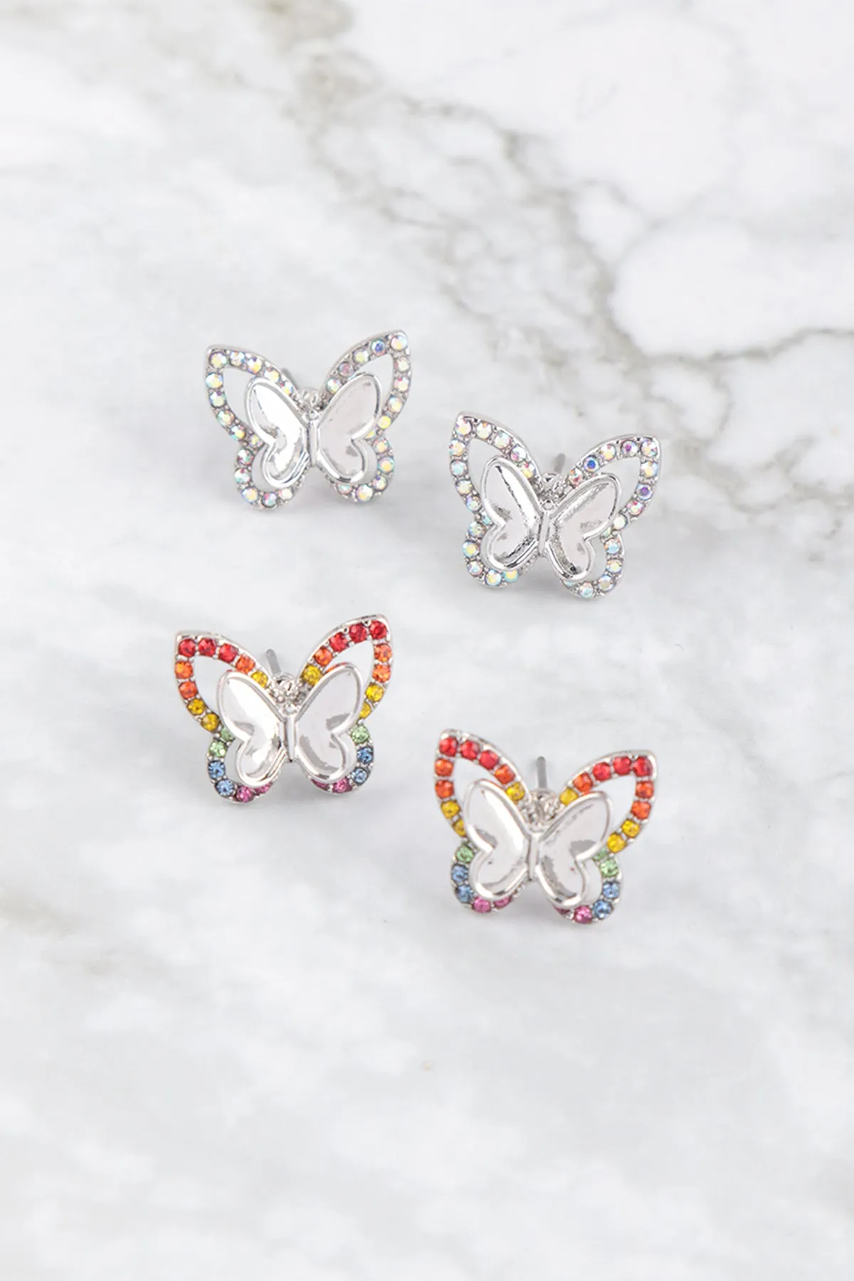 3D BUTTERFLY PAVE RHINESTONE EARRINGS