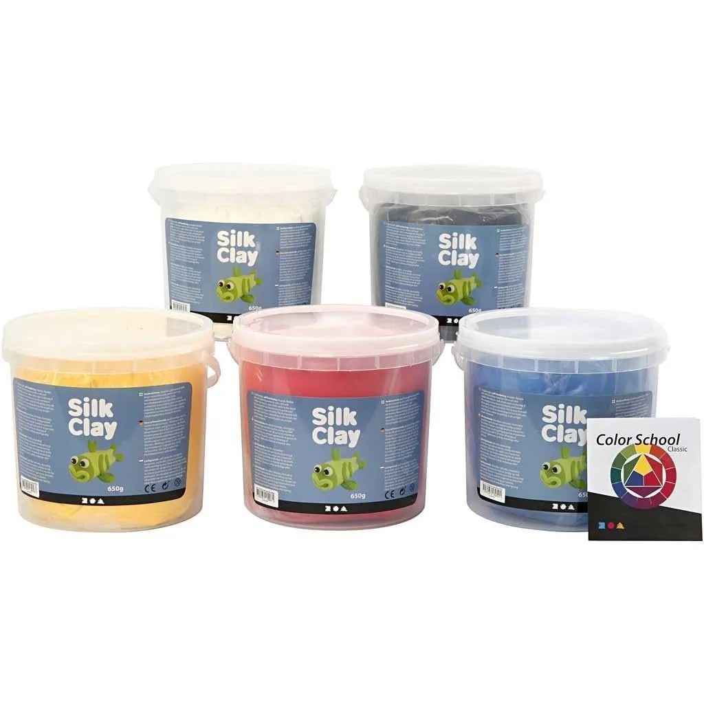 5 x Assorted Primary Colour Pliable Modelling Compund With Plastic Buckets 650 g