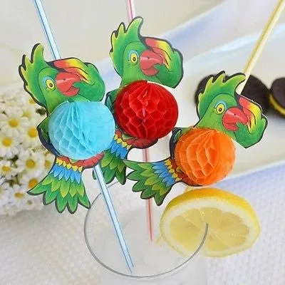 8 Jumbo Multi Color Parrot Tropical Straw 3D Honeycomb 13.5"
