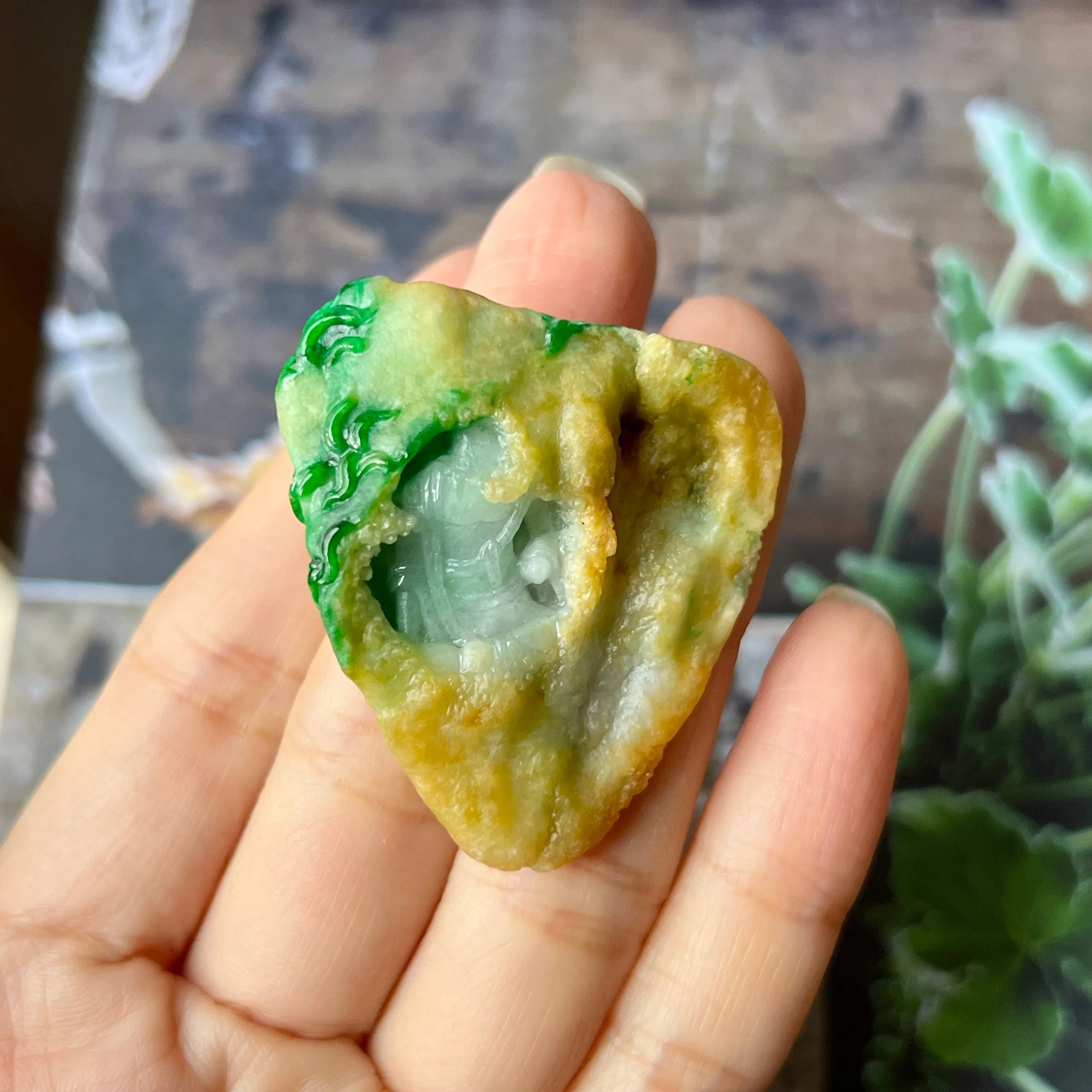 A-Grade Natural Green & Yellow Jadeite Ancient Ruins Pendant/ Display No.172135