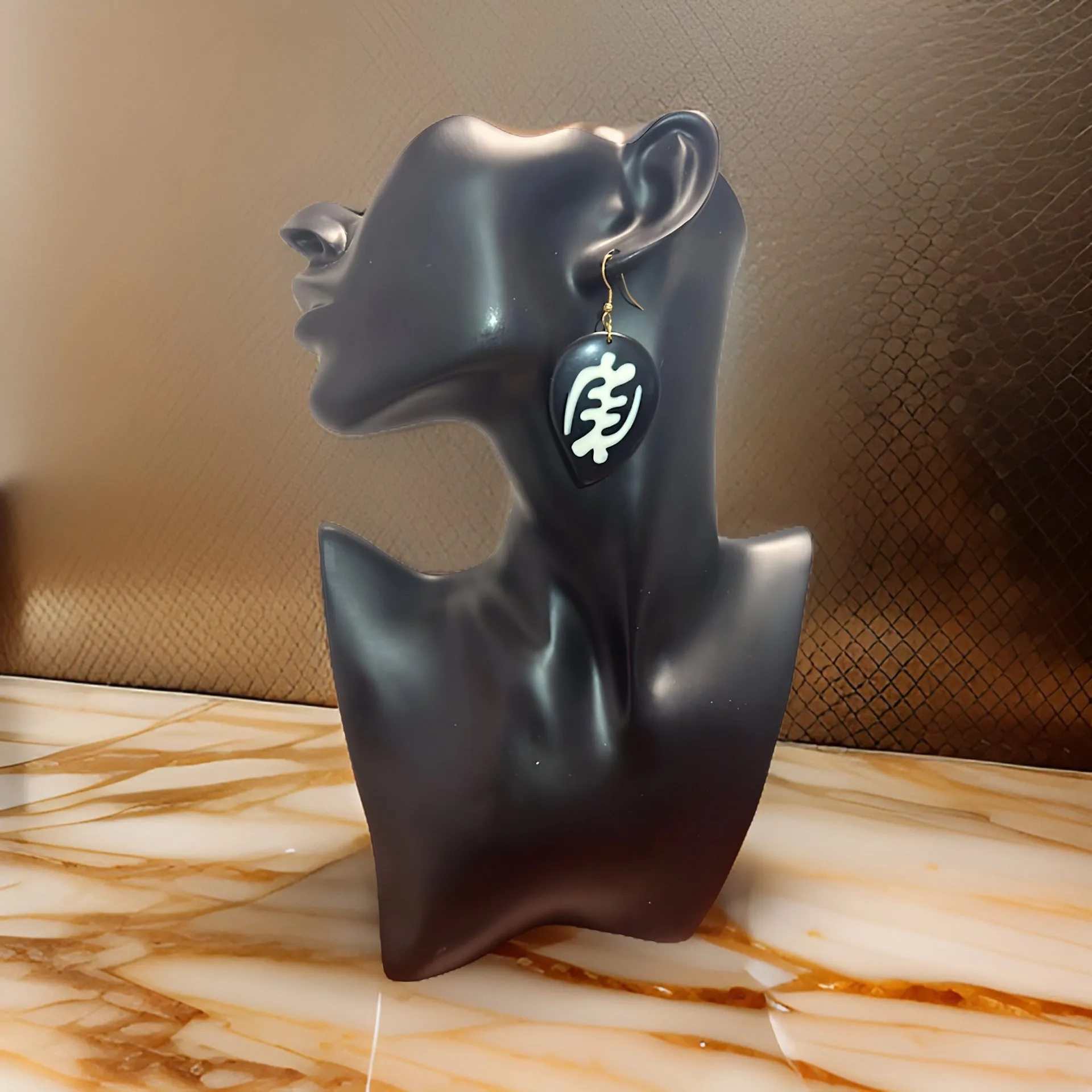African Symbol Bone Black & White Earrings