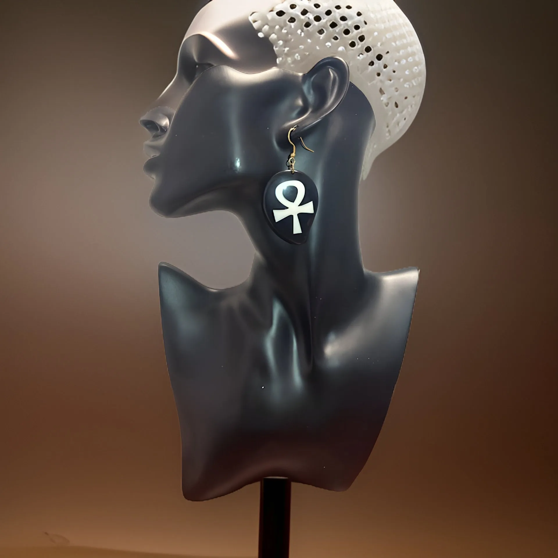 African Symbol Bone Black & White Earrings