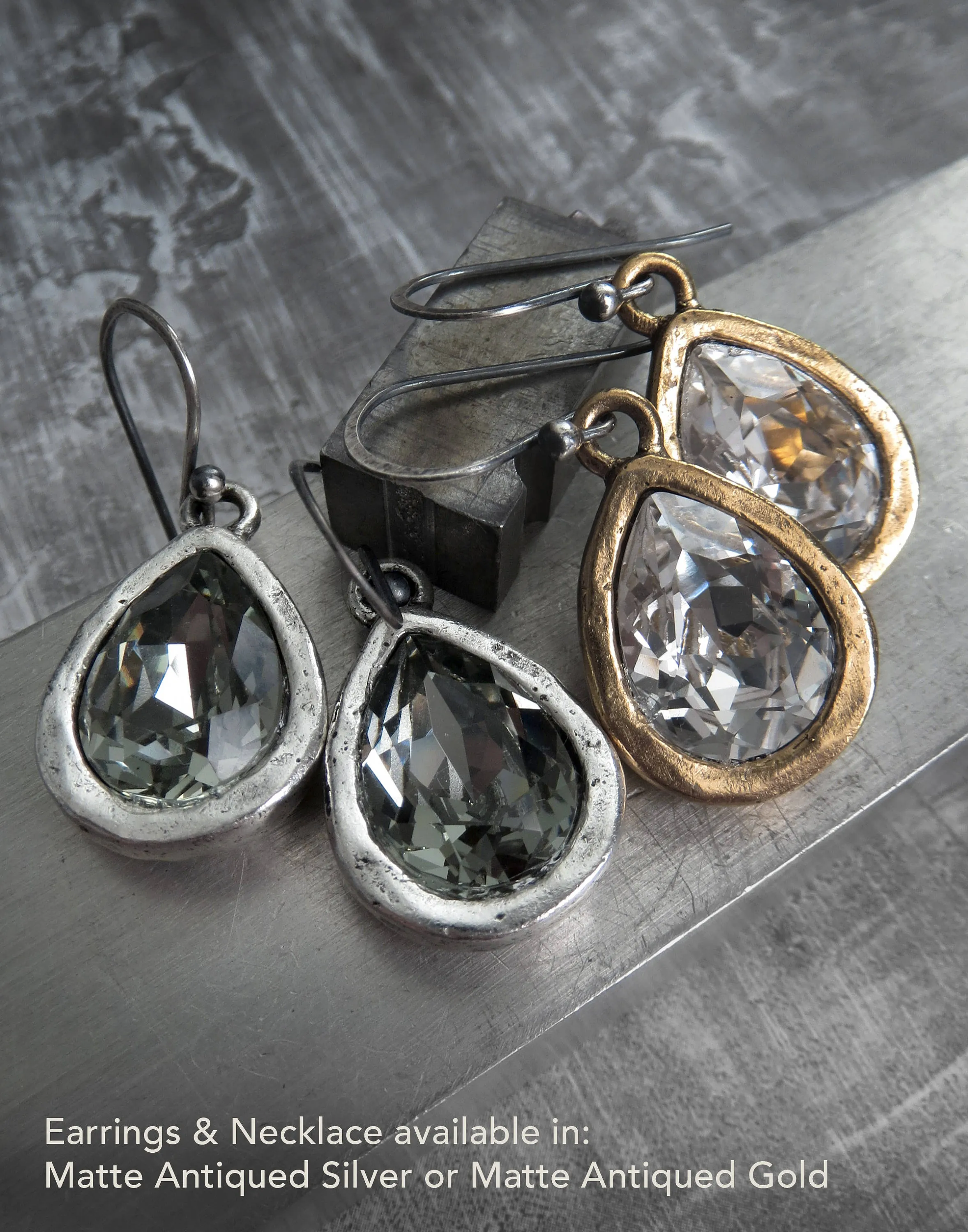 ALWAYS - Sparkling Clear Crystal Teardrop Earrings - Matte Gold
