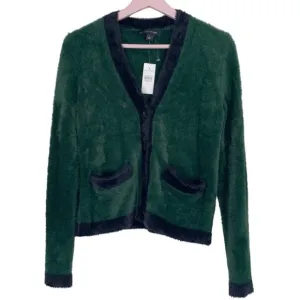 ANN TAYLOR Dark Green Chenille Cardigan Sweater Size Small NEW