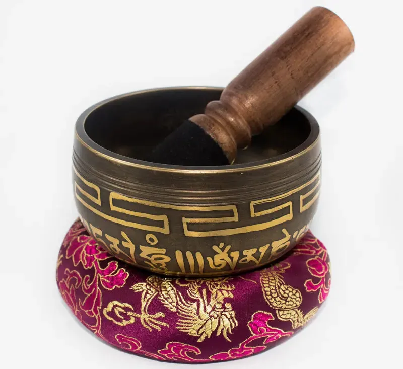 Antique Tibetan Bowl Buddhist Mantra Carved Design