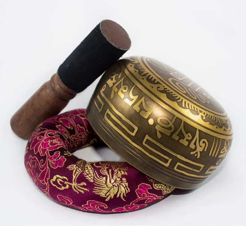 Antique Tibetan Bowl Buddhist Mantra Carved Design