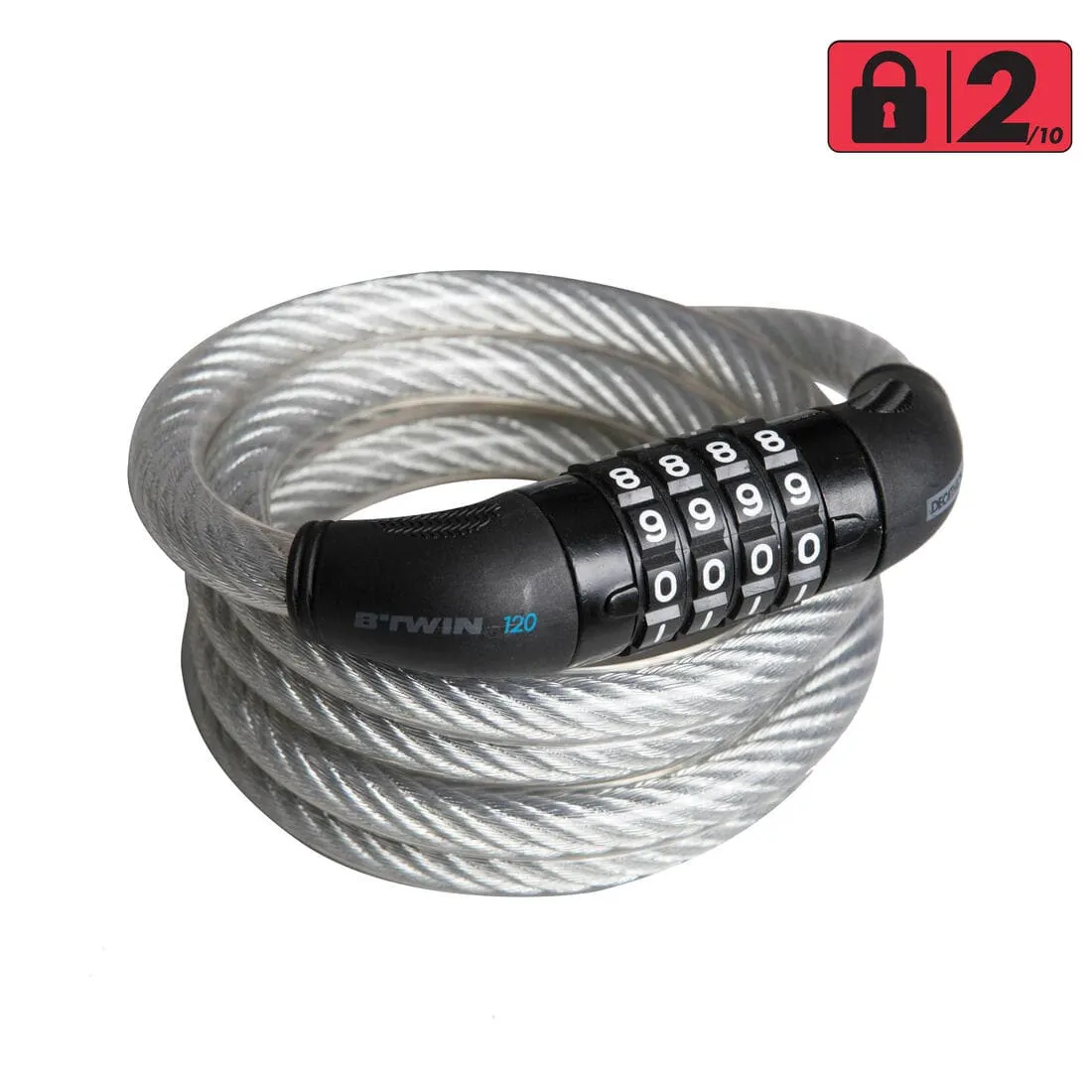 Antivol accessoires velo spirale serrure code 120 gris