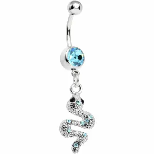 Aqua Gem Slithering Snake Dangle Belly Ring