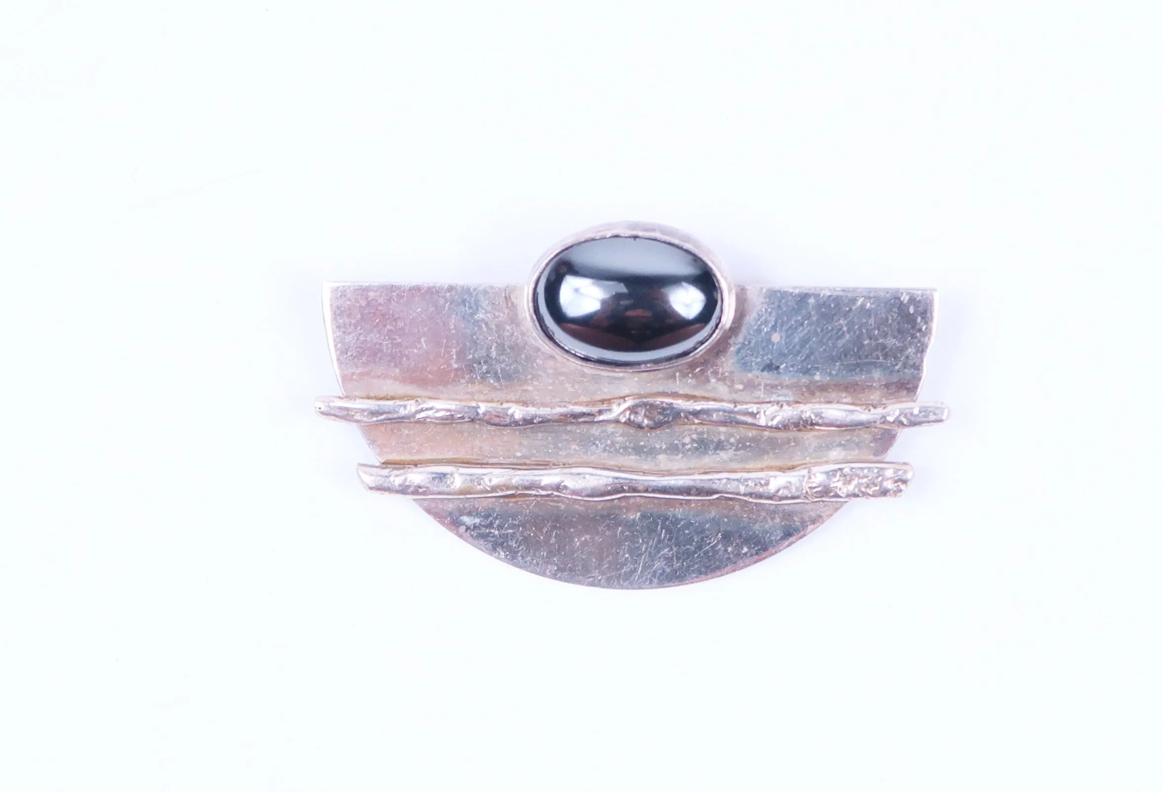 Art Deco Sterling Silver Brooch - Half Circle
