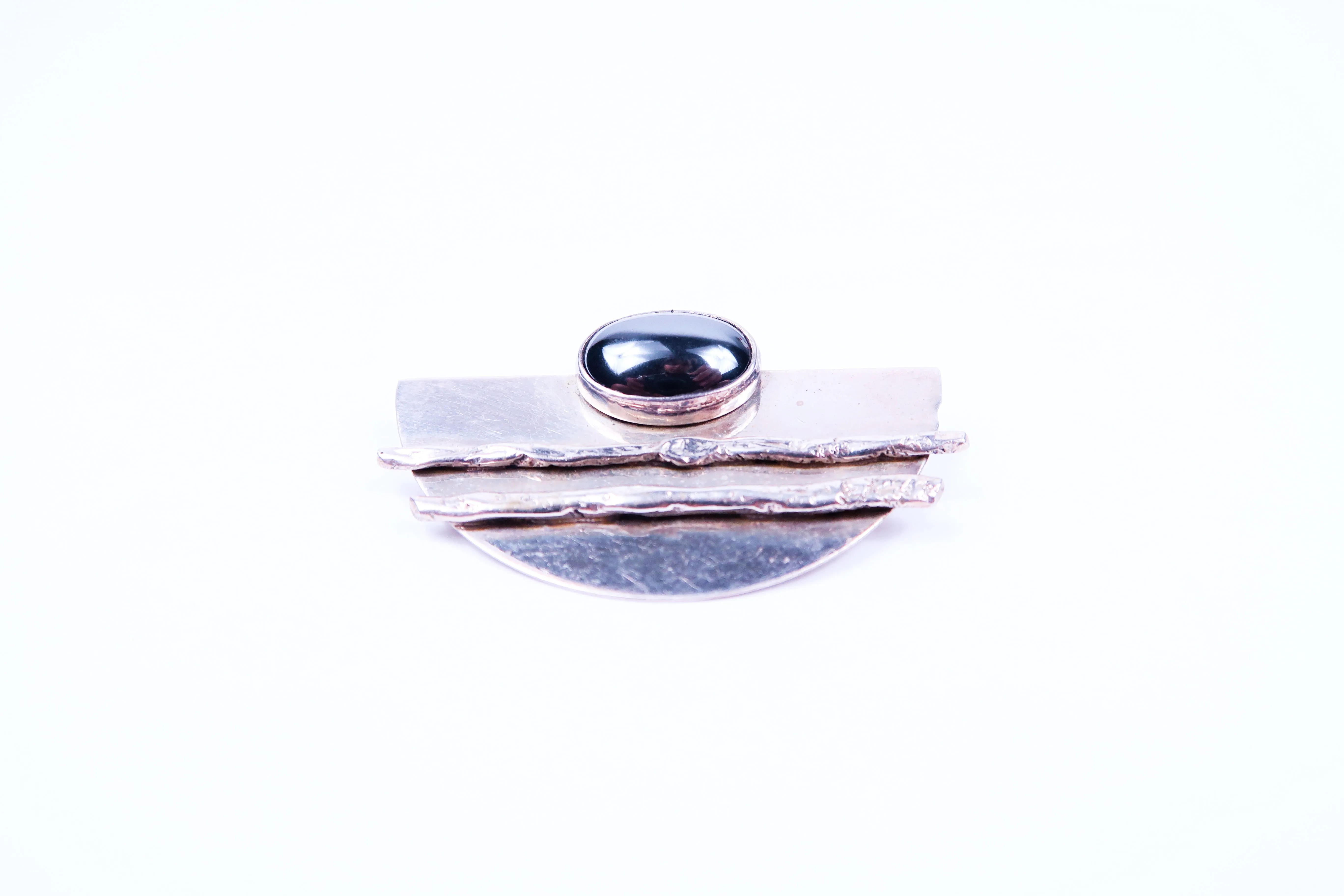Art Deco Sterling Silver Brooch - Half Circle