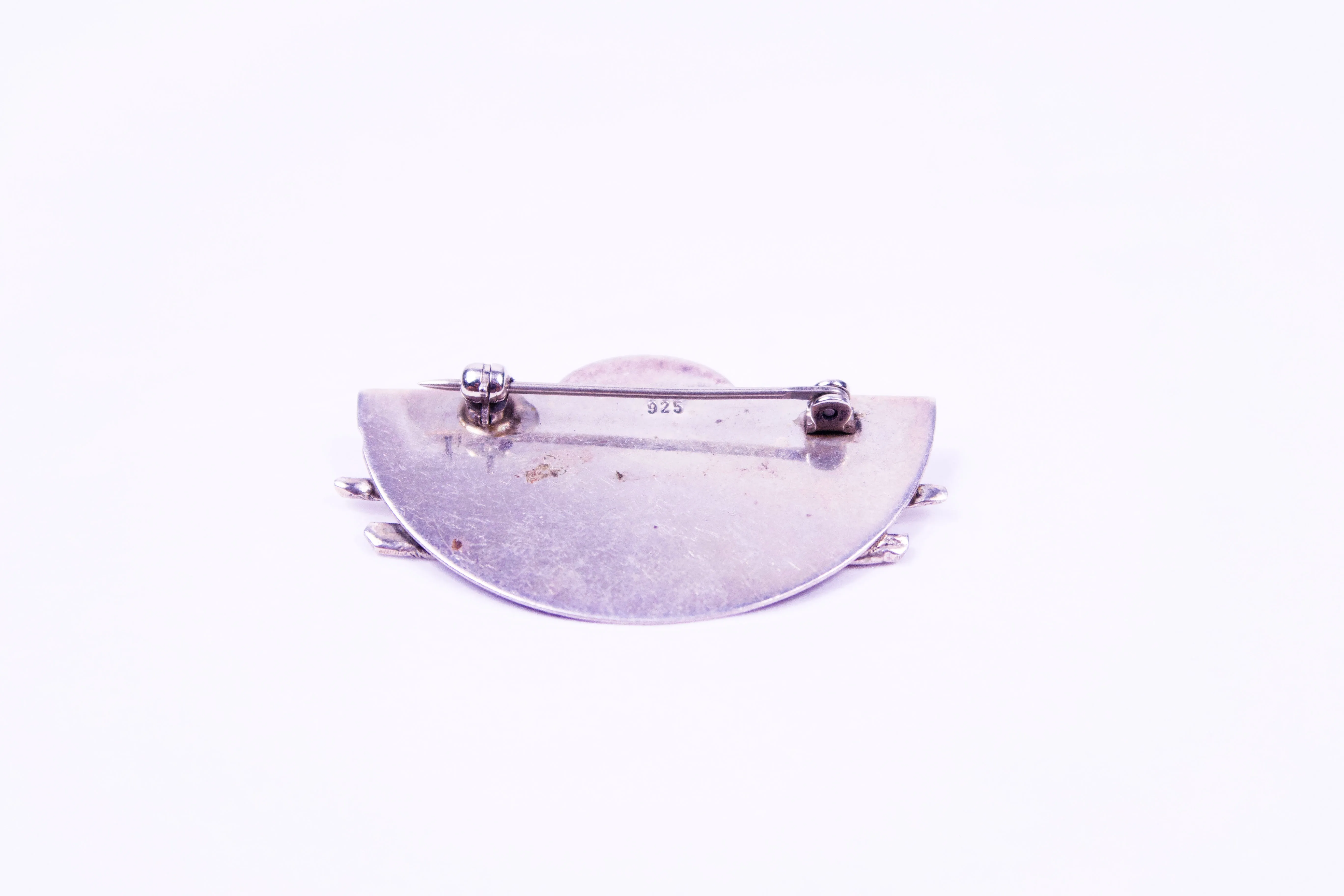 Art Deco Sterling Silver Brooch - Half Circle