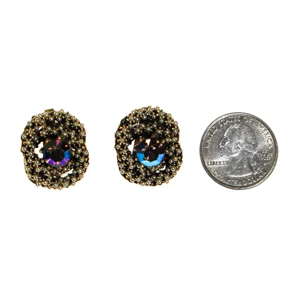 Aurora Borealis and Faux Seed Pearl Statement Earrings