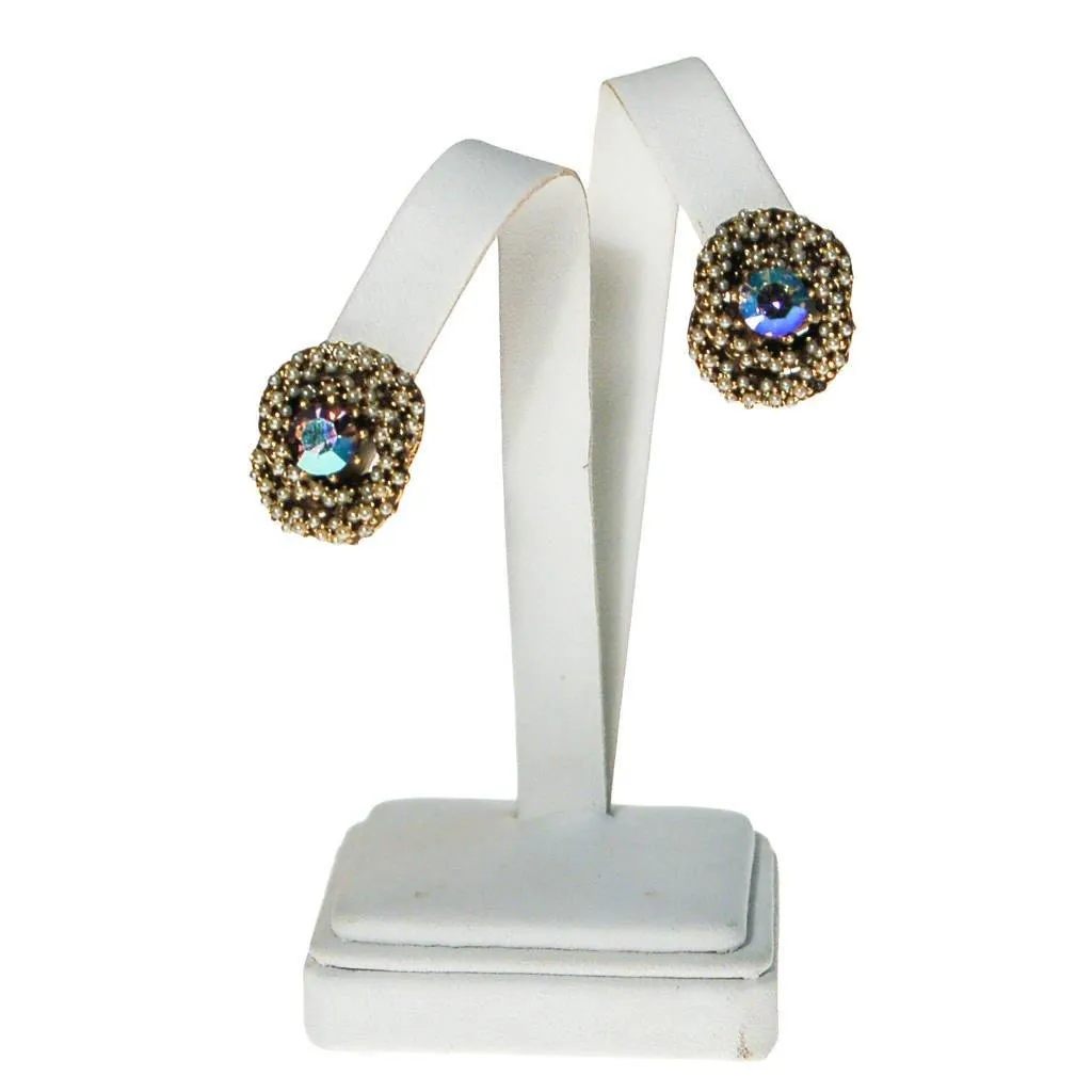 Aurora Borealis and Faux Seed Pearl Statement Earrings
