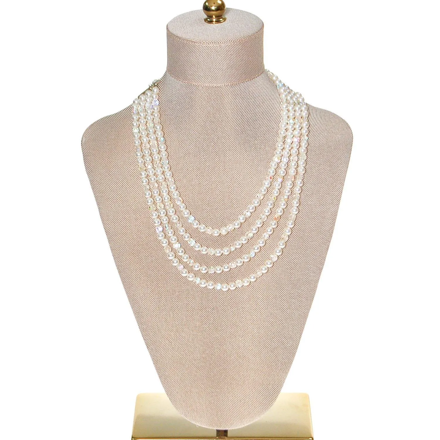 Aurora Borealis Crystal and Pearl Multi Strand Necklace