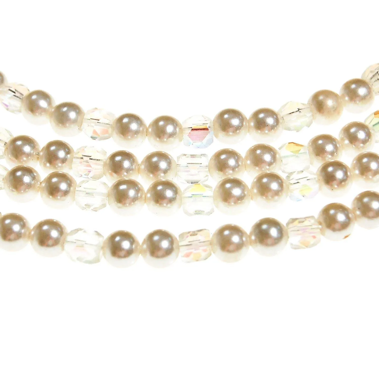 Aurora Borealis Crystal and Pearl Multi Strand Necklace