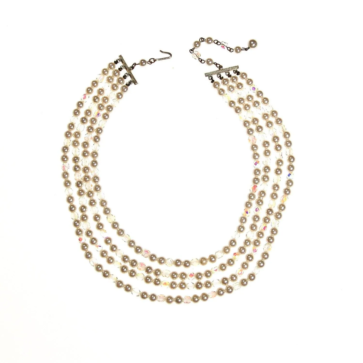 Aurora Borealis Crystal and Pearl Multi Strand Necklace