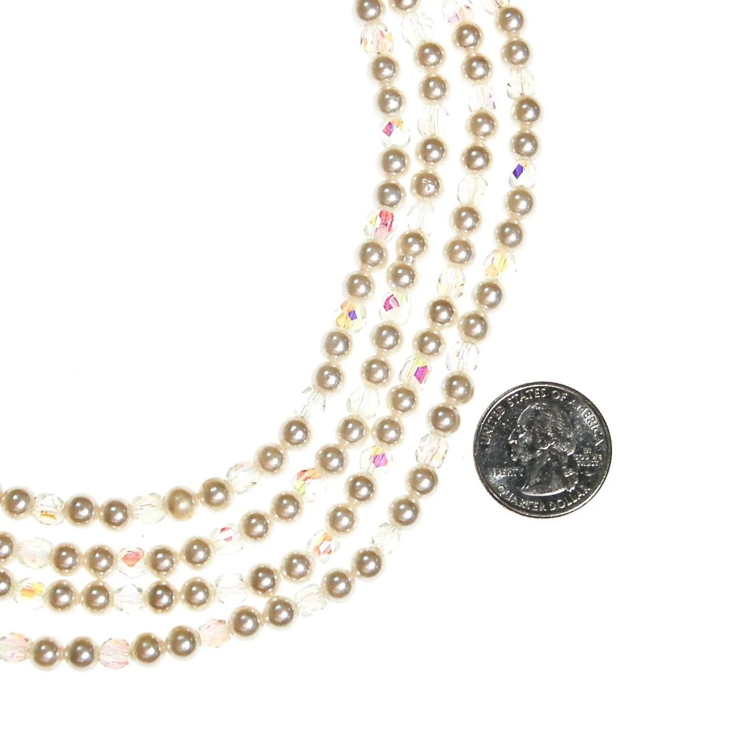 Aurora Borealis Crystal and Pearl Multi Strand Necklace