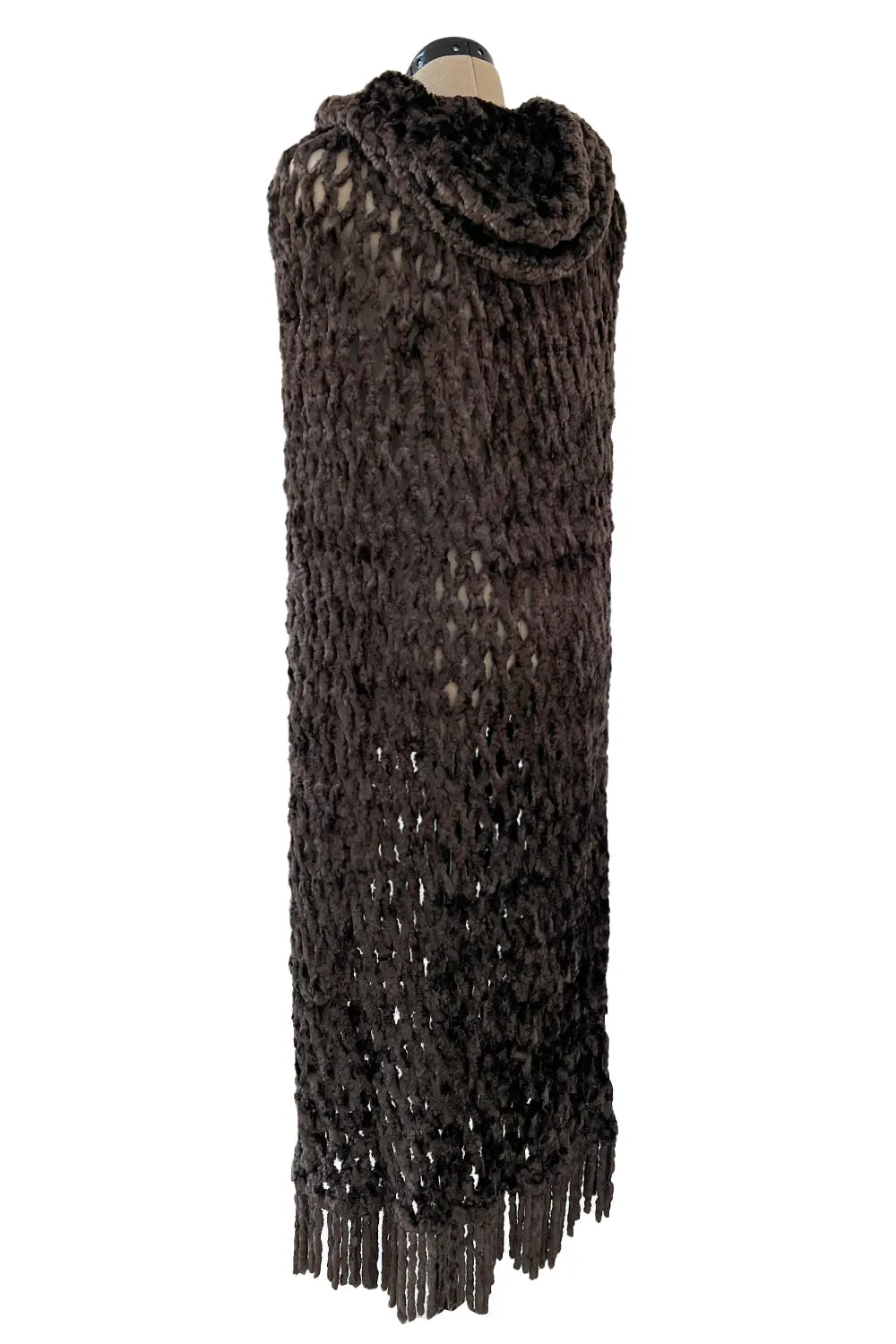 Beautiful Fall 1973 Yves Saint Laurent Soft Brown Fringed Chenille Knit Cape w Hood