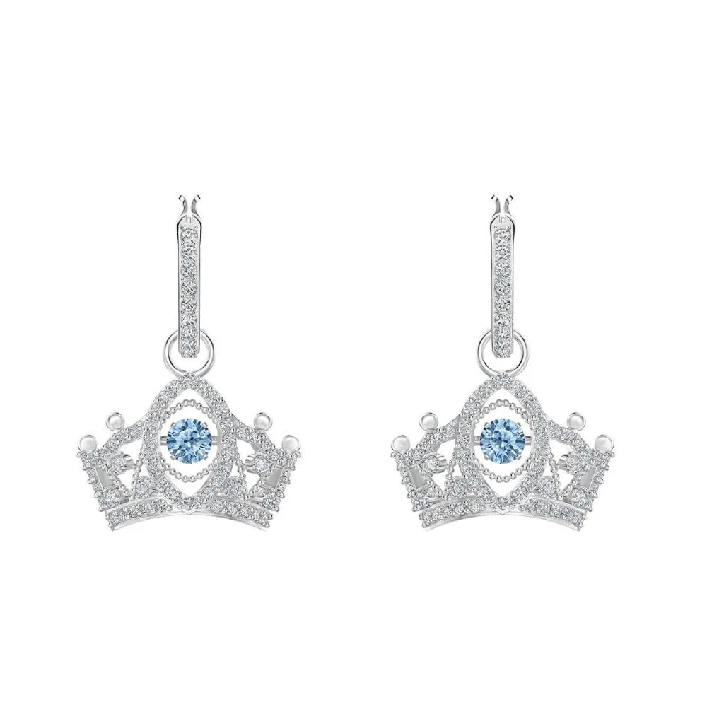 Bee A Queen Blue Rhodium Plated Drop Pierced Earrings