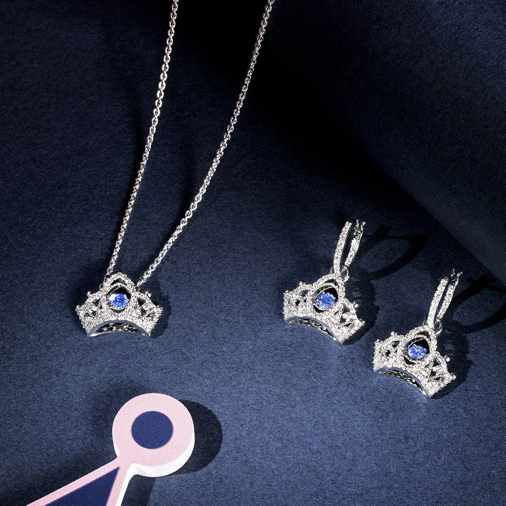 Bee A Queen Blue Rhodium Plated Drop Pierced Earrings