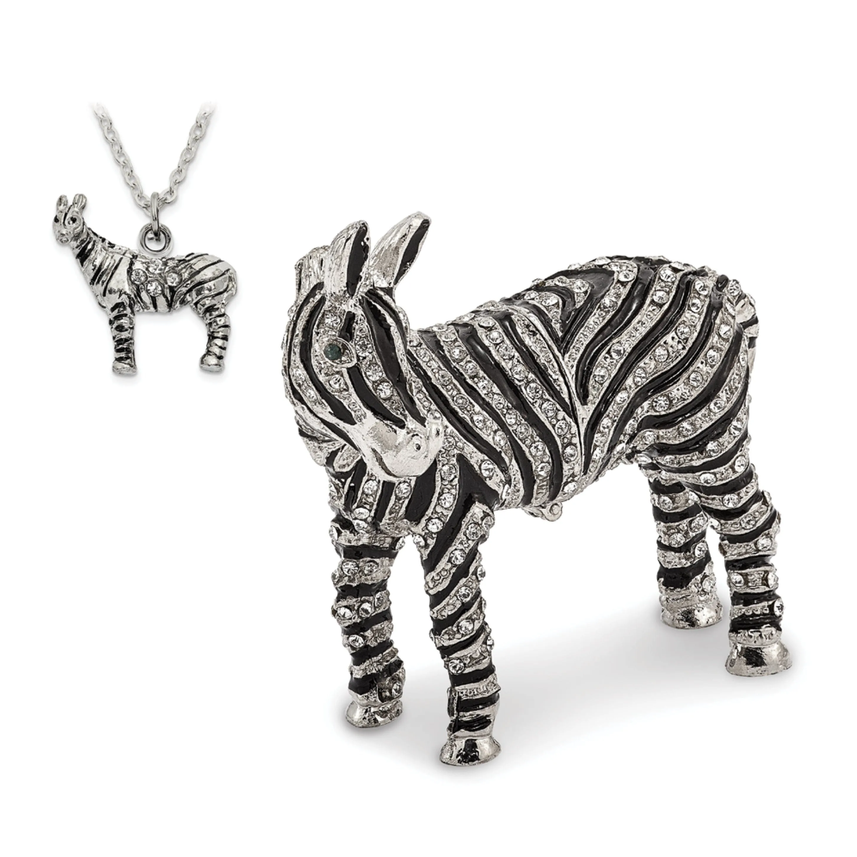 Bejeweled Pewter Black Silver ZELDA Zebra Bling Crystal Trinket Box