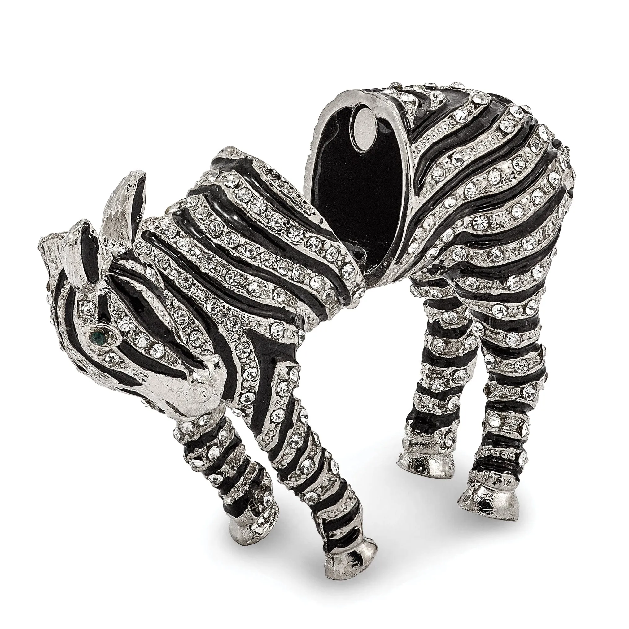 Bejeweled Pewter Black Silver ZELDA Zebra Bling Crystal Trinket Box