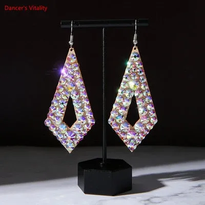 Belly Dance Accessory Womens Jewelry Bling Crystal Stones Earrings Sparkling Earrings Belly Dance Dangle Earrings 2 Pairs/Pack