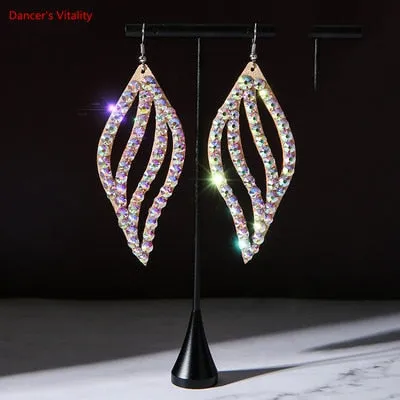 Belly Dance Accessory Womens Jewelry Bling Crystal Stones Earrings Sparkling Earrings Belly Dance Dangle Earrings 2 Pairs/Pack