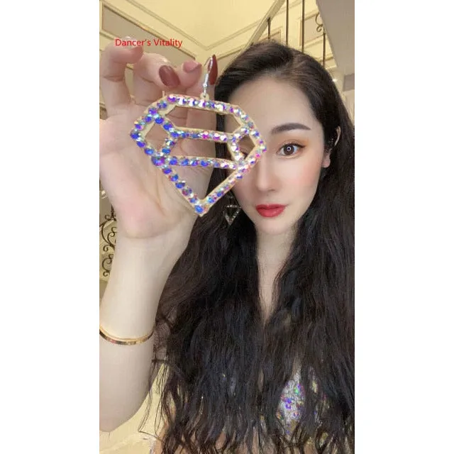 Belly Dance Accessory Womens Jewelry Bling Crystal Stones Earrings Sparkling Earrings Belly Dance Dangle Earrings 2 Pairs/Pack