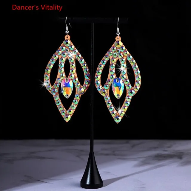 Belly Dance Accessory Womens Jewelry Bling Crystal Stones Earrings Sparkling Earrings Belly Dance Dangle Earrings 2 Pairs/Pack
