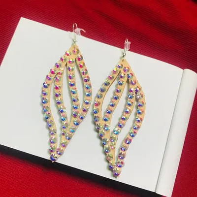 Belly Dance Accessory Womens Jewelry Bling Crystal Stones Earrings Sparkling Earrings Belly Dance Dangle Earrings 2 Pairs/Pack