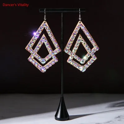 Belly Dance Accessory Womens Jewelry Bling Crystal Stones Earrings Sparkling Earrings Belly Dance Dangle Earrings 2 Pairs/Pack