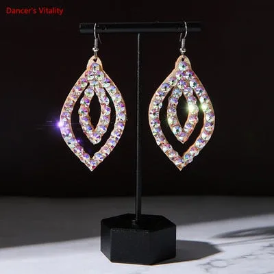 Belly Dance Accessory Womens Jewelry Bling Crystal Stones Earrings Sparkling Earrings Belly Dance Dangle Earrings 2 Pairs/Pack