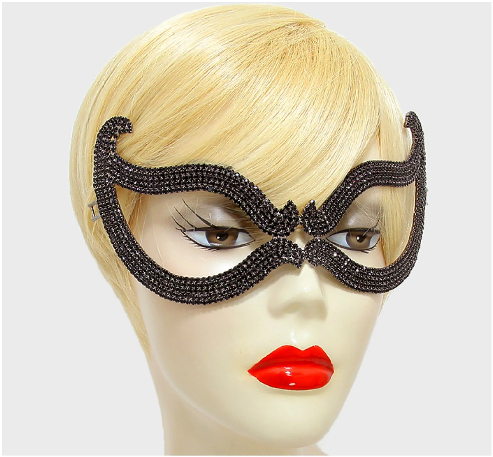Bijou Romantic Cat Eye Crystal Masquerade Mask | Crystal | Black