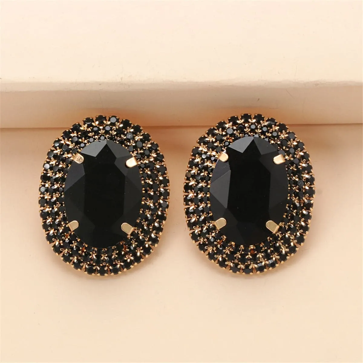 Black Crystal & Cubic Zirconia 18K Gold-Plated Oval Stud Earrings
