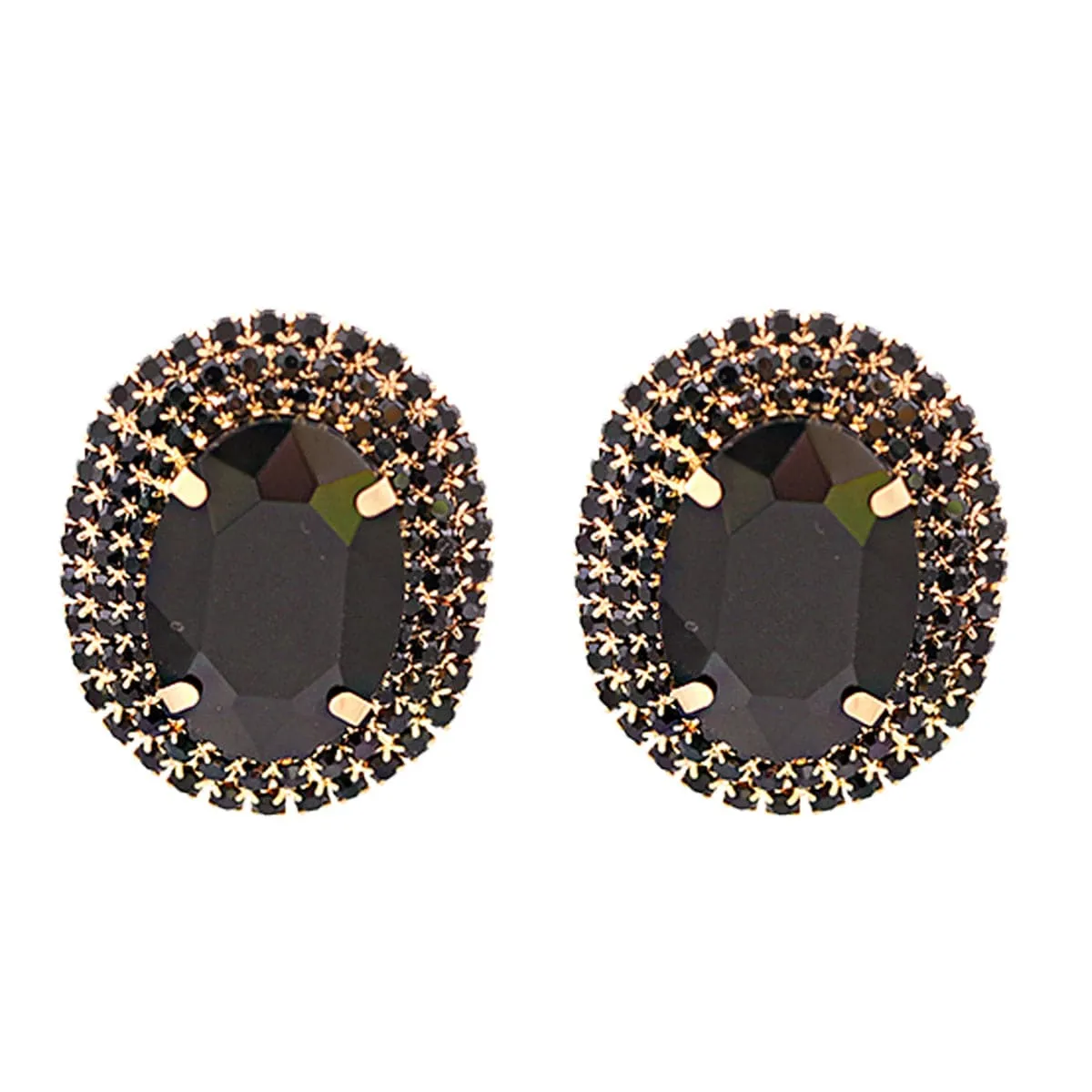 Black Crystal & Cubic Zirconia 18K Gold-Plated Oval Stud Earrings