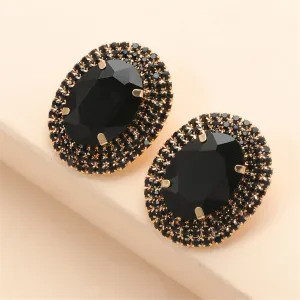 Black Crystal & Cubic Zirconia 18K Gold-Plated Oval Stud Earrings