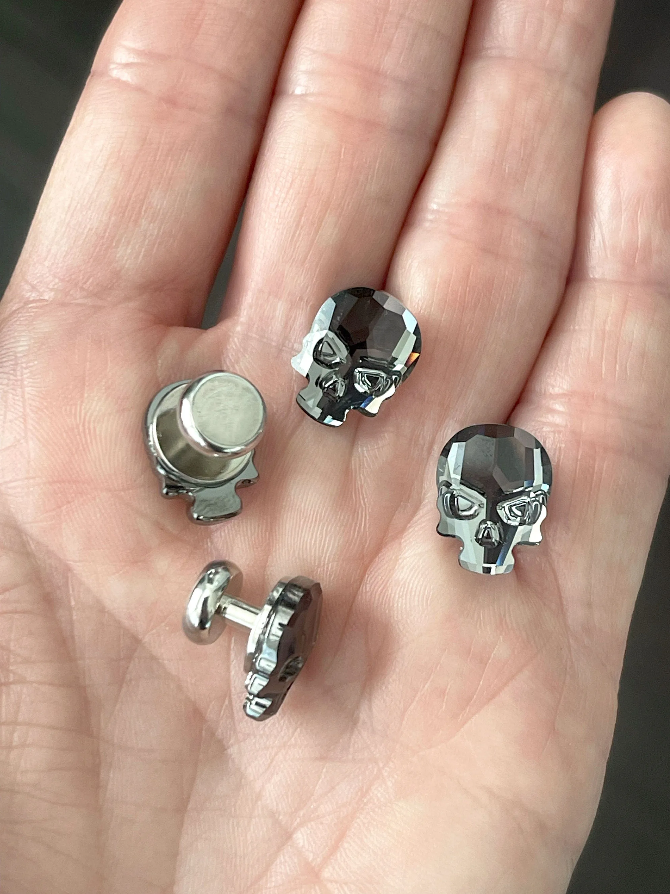 Black Crystal Skull Tuxedo Studs