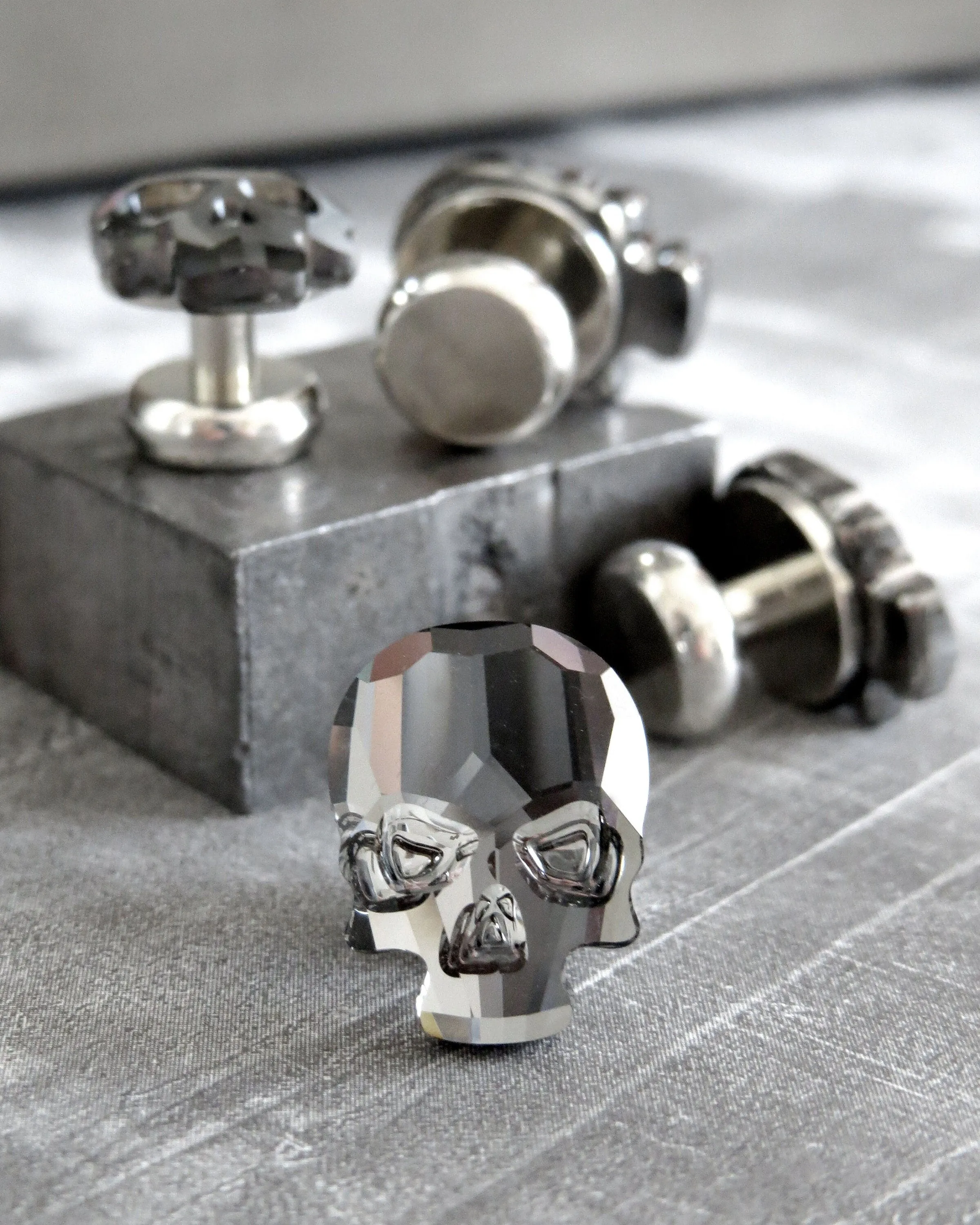 Black Crystal Skull Tuxedo Studs
